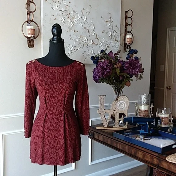 NWOT Liz Claiborne Dark Orange With Black Prints 3/4 Sleeves Tunic Top. Size S - Picture 11 of 17